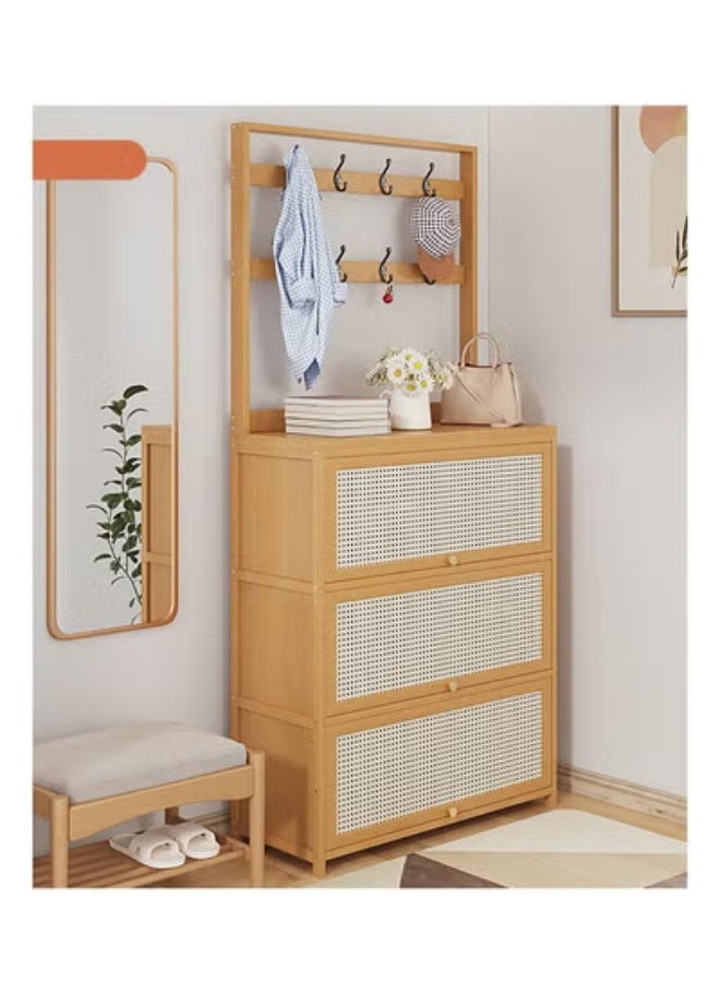 keke Flip Door Shoe Cabinet Hanger Integrated Household Doorway Multi-functional Shoe Rack Solid Wood Beige Storage 100*32*188 CM - Image 3