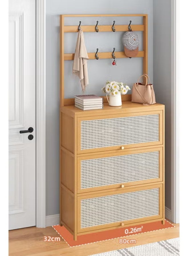 keke Flip Door Shoe Cabinet Hanger Integrated Household Doorway Multi-functional Shoe Rack Solid Wood Beige Storage 100*32*188 CM - Image 4