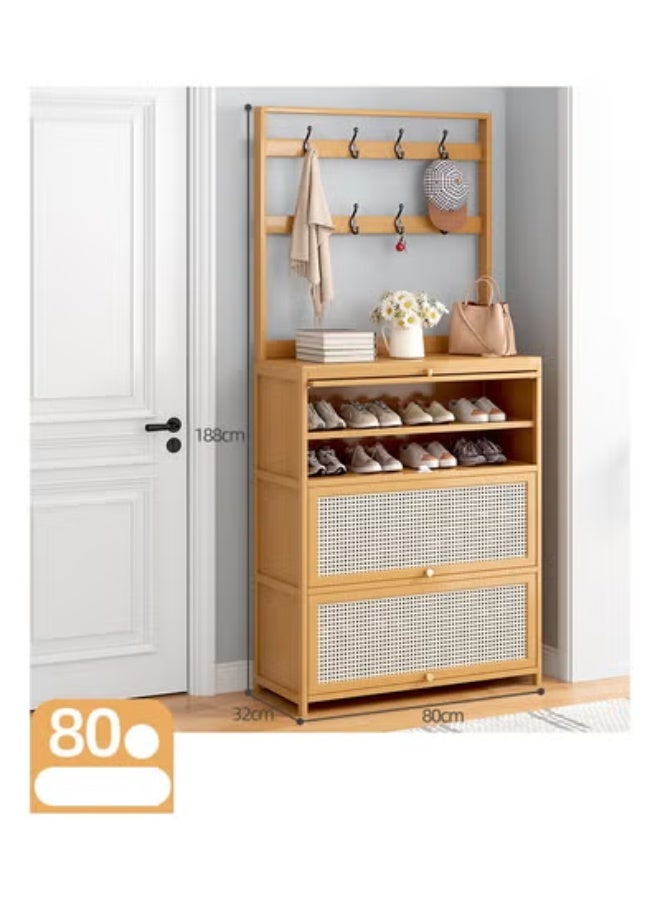 keke Flip Door Shoe Cabinet Hanger Integrated Household Doorway Multi-functional Shoe Rack Solid Wood Beige Storage 100*32*188 CM - Image 5