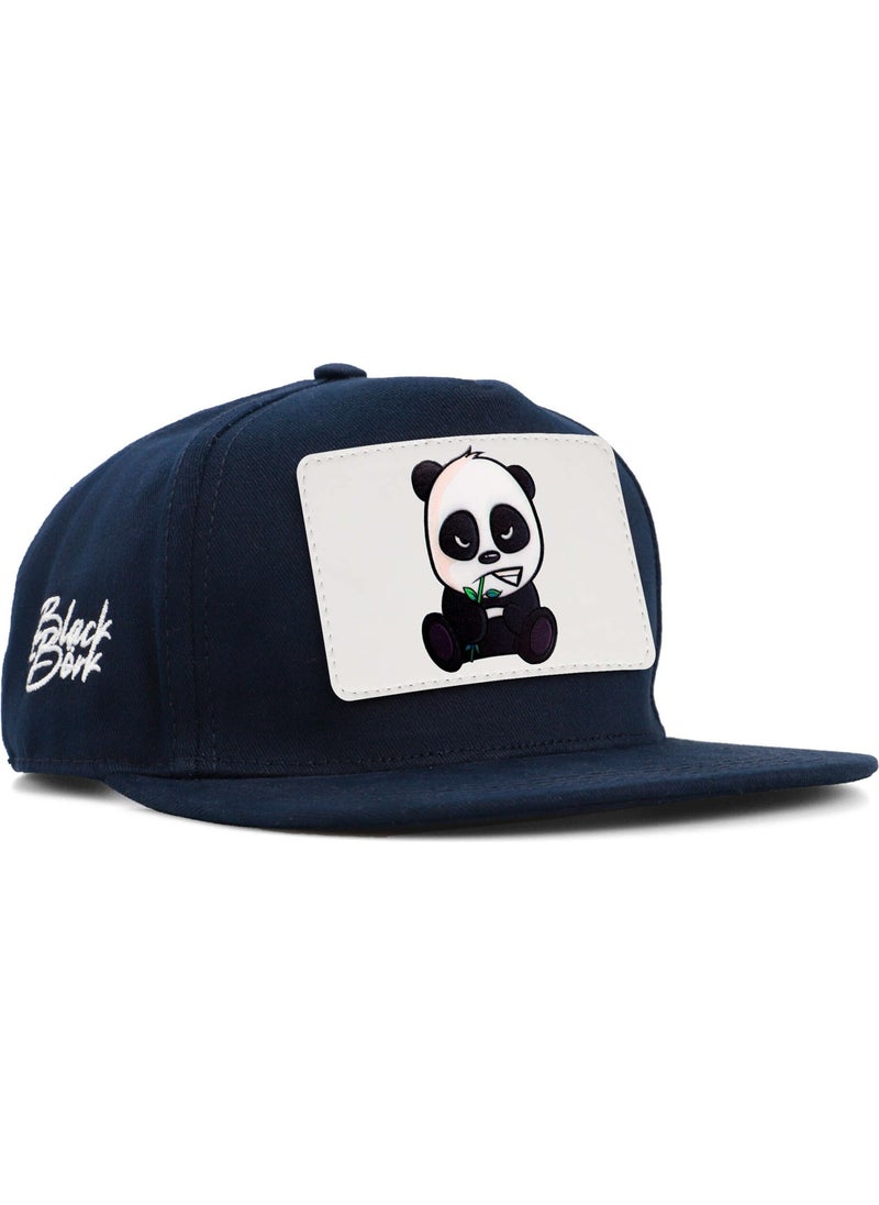 Black Börk BlackBörk V2 Hip Hop Kids Panda - Unisex Navy Blue Kids Hat (Cap) with 4 Code Logo  - Image 1