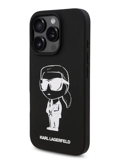 Karl Lagerfeld iPhone 16 Pro Max Case TPU Silicone Hard Cover with ikonik Graffiti Logo / Drop protection / Easy Snap-On Case / Lightweight Back Cover - Black