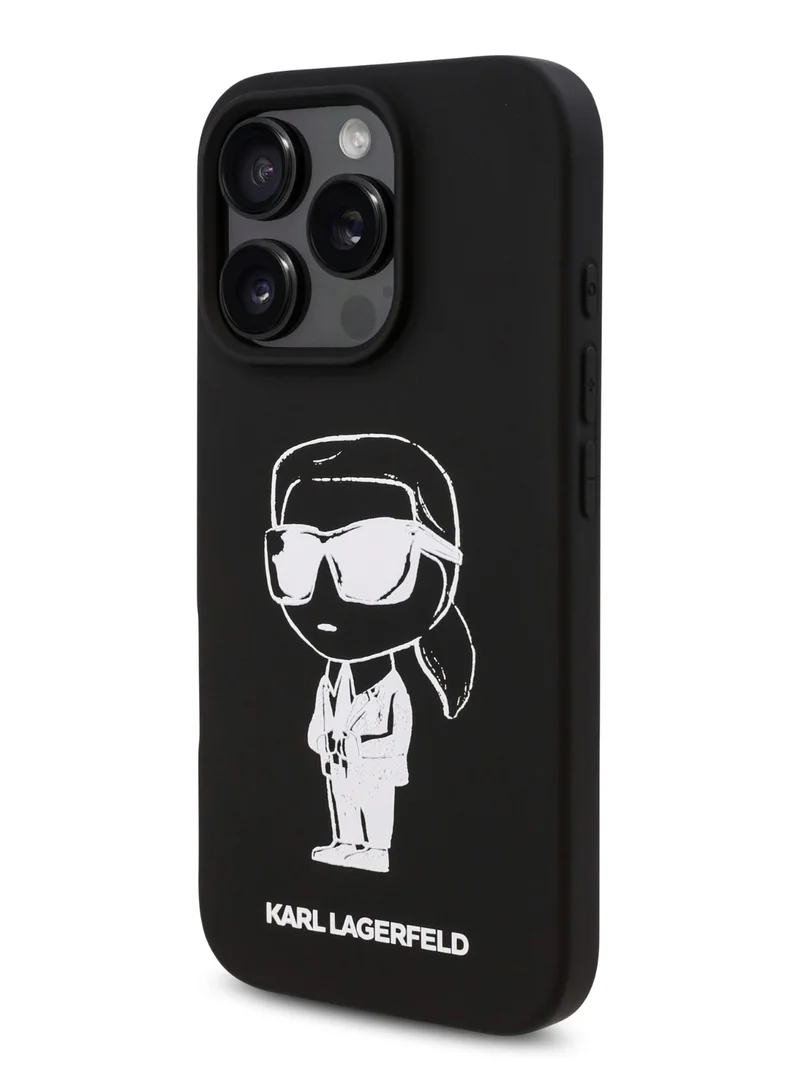 Karl Lagerfeld iPhone 16 Pro Max Case TPU Silicone Hard Cover with ikonik Graffiti Logo / Drop protection / Easy Snap-On Case / Lightweight Back Cover - Black