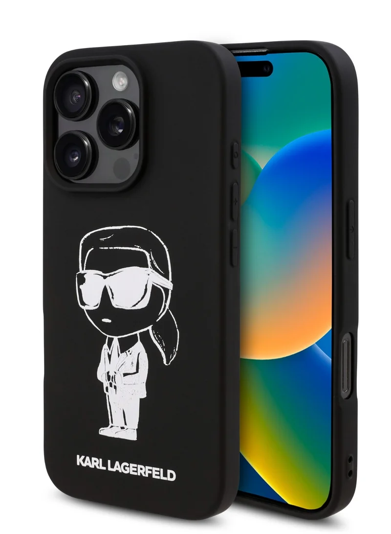 Karl Lagerfeld iPhone 16 Pro Max Case TPU Silicone Hard Cover with ikonik Graffiti Logo / Drop protection / Easy Snap-On Case / Lightweight Back Cover - Black