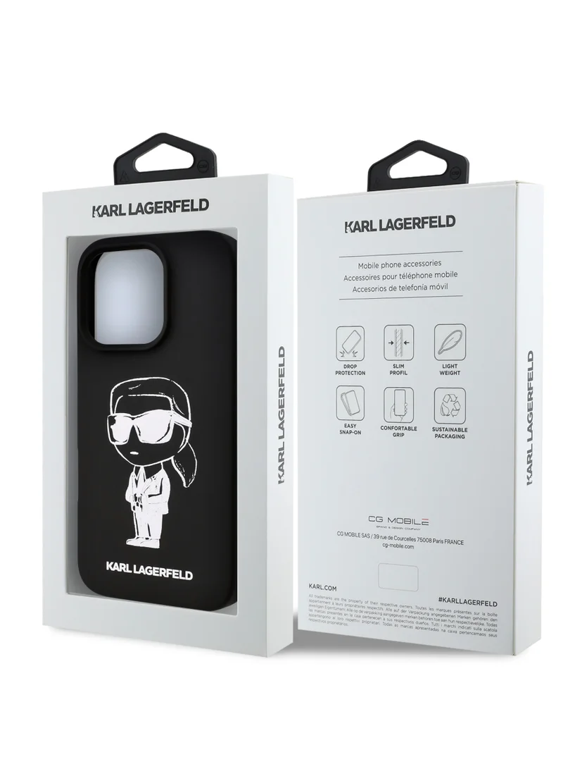 Karl Lagerfeld iPhone 16 Pro Max Case TPU Silicone Hard Cover with ikonik Graffiti Logo / Drop protection / Easy Snap-On Case / Lightweight Back Cover - Black