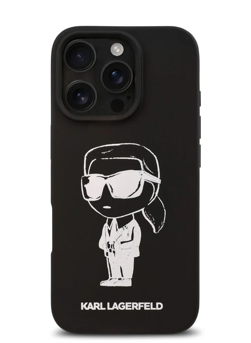 Karl Lagerfeld iPhone 16 Pro Max Case TPU Silicone Hard Cover with ikonik Graffiti Logo / Drop protection / Easy Snap-On Case / Lightweight Back Cover - Black