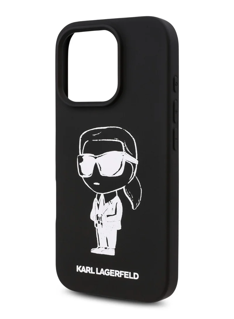 Karl Lagerfeld iPhone 16 Pro Max Case TPU Silicone Hard Cover with ikonik Graffiti Logo / Drop protection / Easy Snap-On Case / Lightweight Back Cover - Black