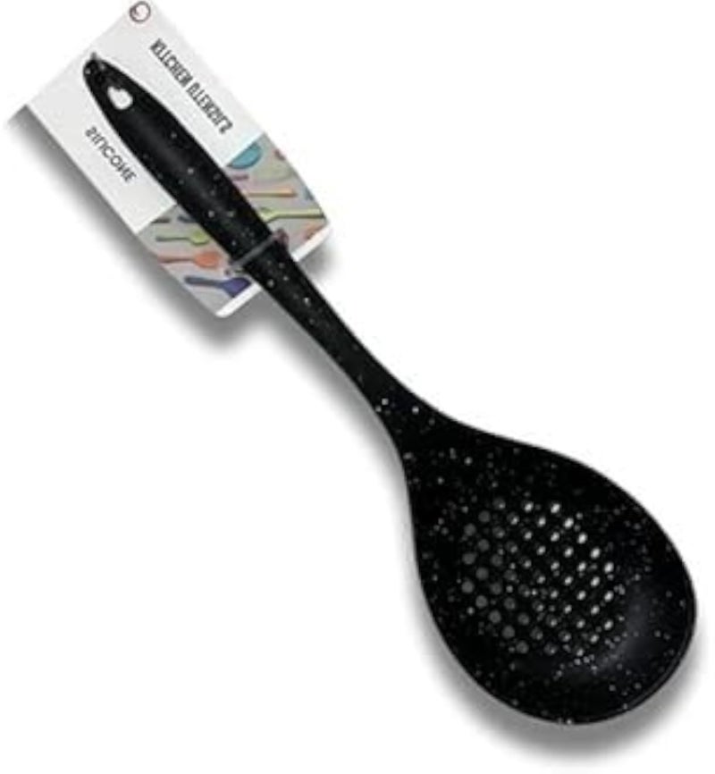 Marble Design Non-Stick Perforated Frying Ladle - Black