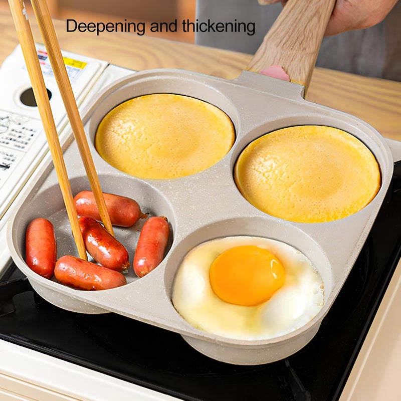 Egg Poacher - 4 Grid Non-Stick Frying Pan with Fast Heat Conduction for Omelet Breakfast Making Kitchen Cookware - Image 2