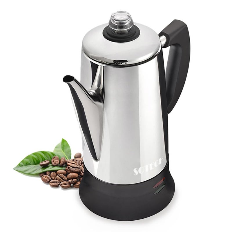 SOTECH Percolator Coffee Pot Electric Maker with Cool Touch Handle, Clear Brew Progress Knob(12 Cup) - Image 1