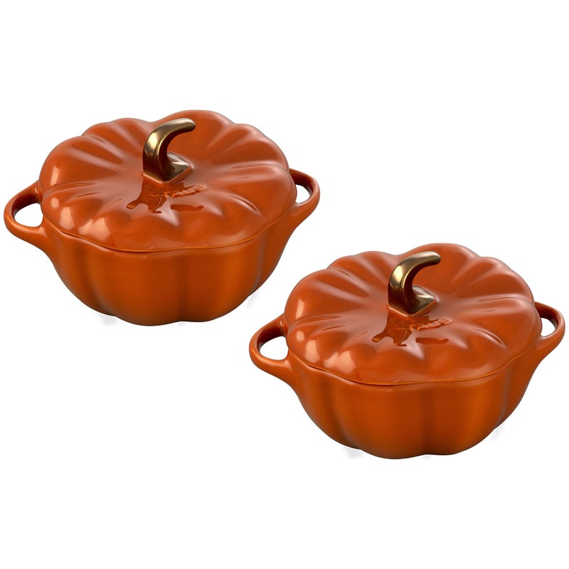STAUB Staub Ceramic 2pc 16oz Petite Pumpkin Cocotte Set Burnt Orange 