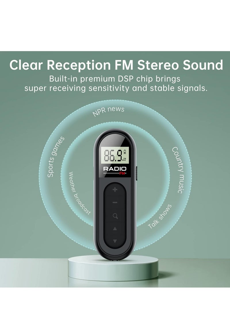 Generic - FM Radio, Rechargeable Portable Pocket Transistor Radio with Best Reception,LCD Digital Tuning with Backlight, Stereo Sound, Belt Clip for Jogging,Walking (Black) - Image 1