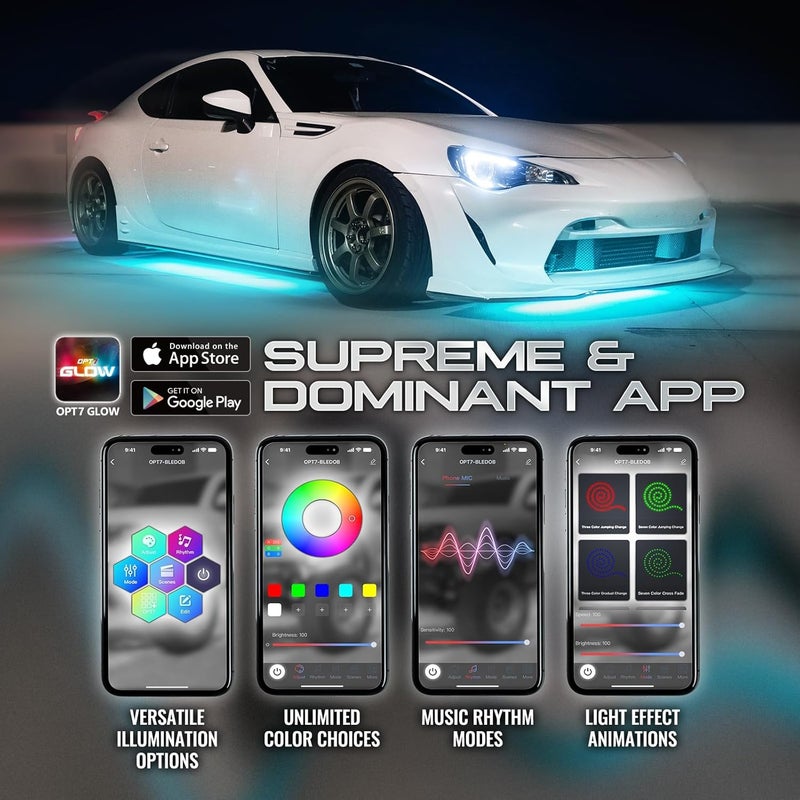OPT7 Aura Flexible Underglow Car Lights with APP & Remote Control, Exterior Neon Accent Underbody Lighting Kit, 4 PCS RGB LED Light Strips for Cars Trucks RV, Waterproof, Multi Colors Music Mode, 12V - Image 3
