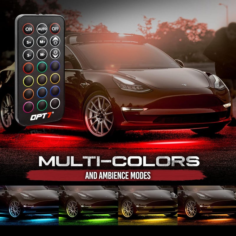 OPT7 Aura Flexible Underglow Car Lights with APP & Remote Control, Exterior Neon Accent Underbody Lighting Kit, 4 PCS RGB LED Light Strips for Cars Trucks RV, Waterproof, Multi Colors Music Mode, 12V - Image 4
