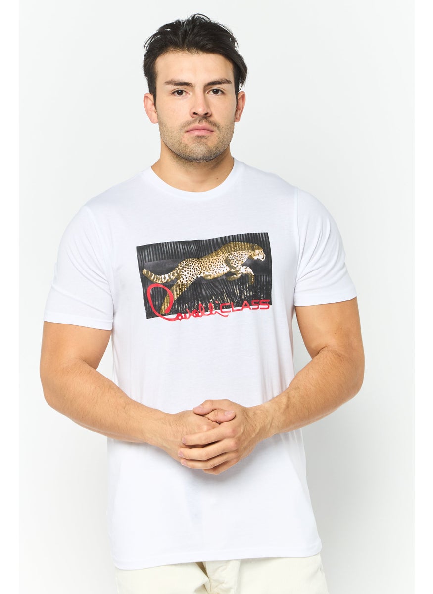 Cavalli Class Men Crew Neck Short Sleeve Graphic Print T-Shirt, White Combo  - Image 1