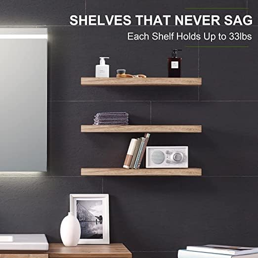 ODEJIA ODEJIAFloating Shelves 17 Inch Wall Shelf Set of 3 Rustic Wood Shelves for Wall Storage Wall Mounted Wooden Display Shelf for Bathroom Bedroom Kitchen Garage Carbonized Black - Image 3