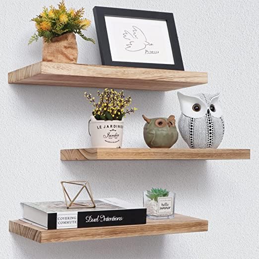 ODEJIA ODEJIAFloating Shelves 17 Inch Wall Shelf Set of 3 Rustic Wood Shelves for Wall Storage Wall Mounted Wooden Display Shelf for Bathroom Bedroom Kitchen Garage Carbonized Black - Image 1