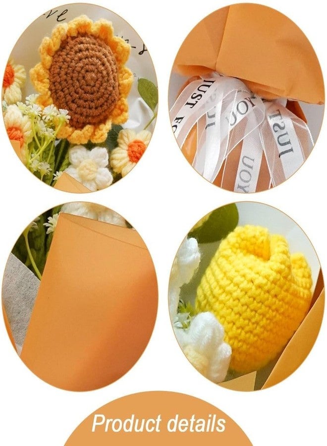 Disracker Crochet Flower Bouquet Handmade Knitted Artificial Flowers with Exquisite Wrap for Mothers Day Valentine’s Day Birthday Wedding & Home Decoration, Yellow - Image 3