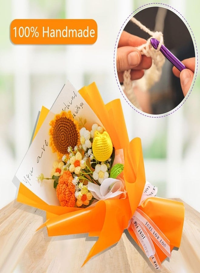 Disracker Crochet Flower Bouquet Handmade Knitted Artificial Flowers with Exquisite Wrap for Mothers Day Valentine’s Day Birthday Wedding & Home Decoration, Yellow - Image 2