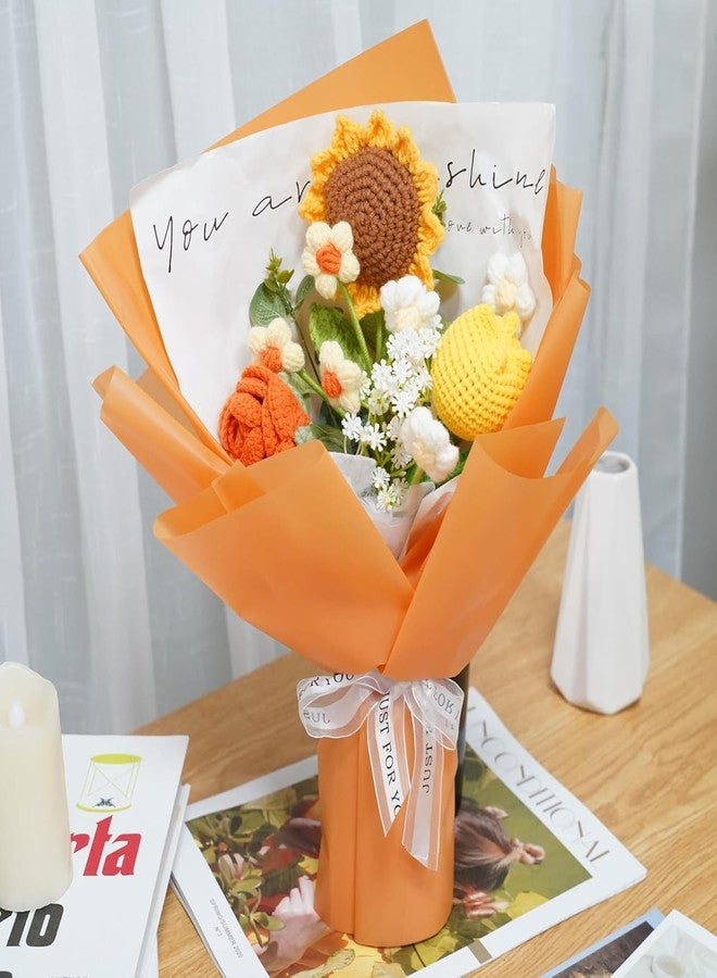 Disracker Crochet Flower Bouquet Handmade Knitted Artificial Flowers with Exquisite Wrap for Mothers Day Valentine’s Day Birthday Wedding & Home Decoration, Yellow - Image 5