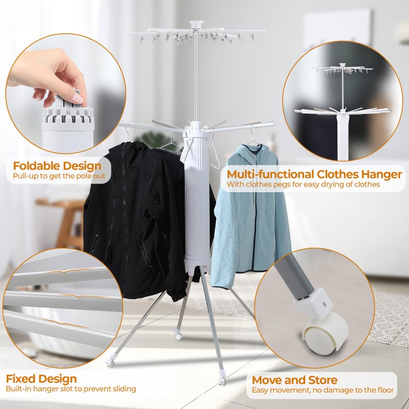 Dollate 4-Legged Clothes Drying Rack Foldable,2 Tier Portable and Collapsible Space Saving Laundry Drying Rack with 4 Pulleys,Aluminum Dry Rack for Clothes - Image 2