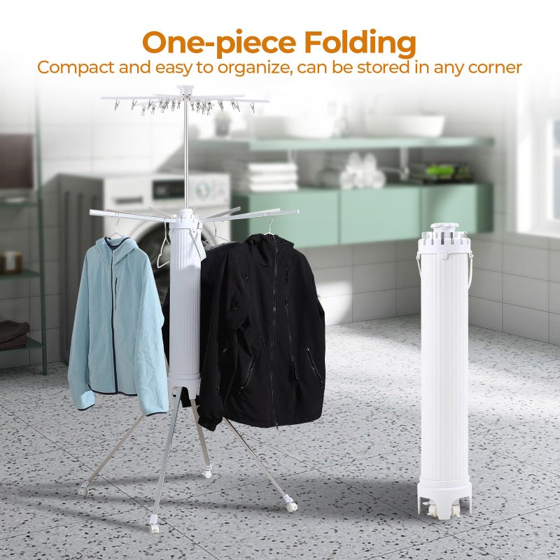 Dollate 4-Legged Clothes Drying Rack Foldable,2 Tier Portable and Collapsible Space Saving Laundry Drying Rack with 4 Pulleys,Aluminum Dry Rack for Clothes - Image 4