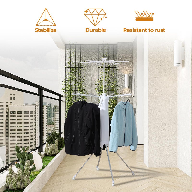 Dollate 4-Legged Clothes Drying Rack Foldable,2 Tier Portable and Collapsible Space Saving Laundry Drying Rack with 4 Pulleys,Aluminum Dry Rack for Clothes - Image 3