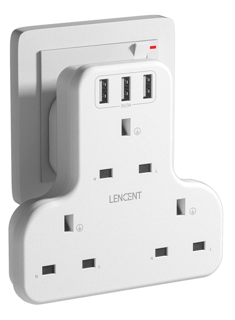 LENCENT USB Plug Extension with 3 USB Ports, 3 Way USB Socket Extension, 6-in-1 USB Outlet Plug Extender for Household Appliances, iPhone, Smartphone... - Image 1