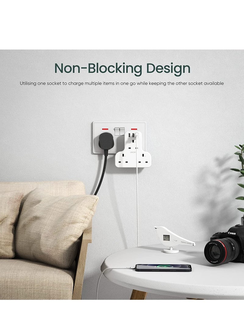 LENCENT USB Plug Extension with 3 USB Ports, 3 Way USB Socket Extension, 6-in-1 USB Outlet Plug Extender for Household Appliances, iPhone, Smartphone... - Image 3