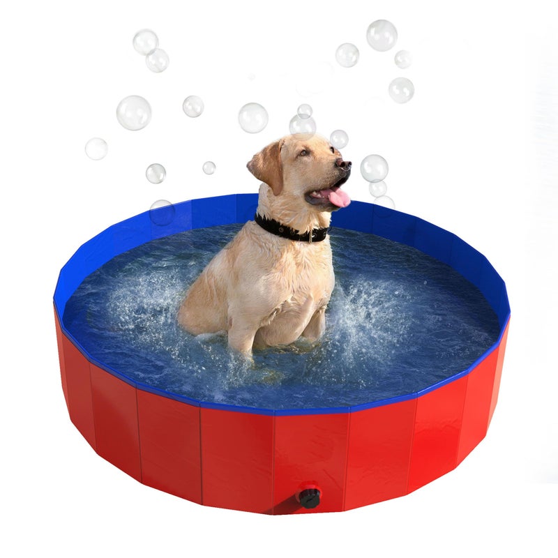 PETMAKER Portable Dog Pool for Large Dogs Foldable Plastic Bathing Tub with Drain and Carrying Bag for Pets and Backyard Play with Kids by PETMAKER Blue - Image 2