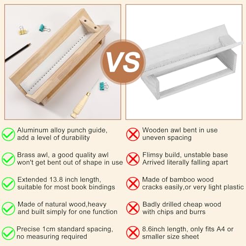 NewEle Bookbinding Punching Cradle with Aluminum Piercing Guide, with a Wooden-Handled Awl, Signature Punching Tool Set for Bookbinding Kit, for Book DIY Crafts, Polished Smooth Surface, Easy to Use Guide - Image 4