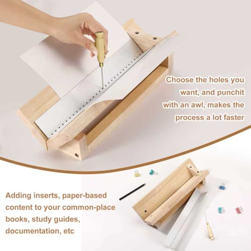 NewEle Bookbinding Punching Cradle with Aluminum Piercing Guide, with a Wooden-Handled Awl, Signature Punching Tool Set for Bookbinding Kit, for Book DIY Crafts, Polished Smooth Surface, Easy to Use Guide - Image 3