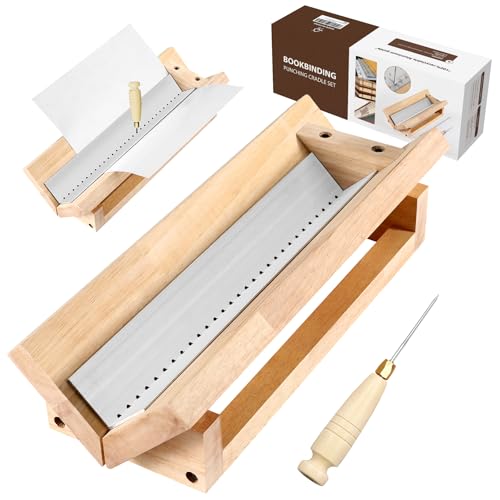 NewEle Bookbinding Punching Cradle with Aluminum Piercing Guide, with a Wooden-Handled Awl, Signature Punching Tool Set for Bookbinding Kit, for Book DIY Crafts, Polished Smooth Surface, Easy to Use Guide - Image 1