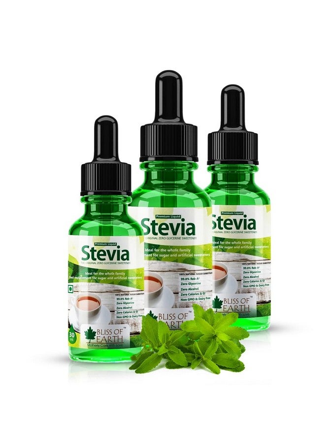 BLISS OF EARTH قطرات ستيڤيا السائلة من بليس أوف إيرث خالية من السكر صفر سعرات حرارية صديقة لمرضى السكري والحمية الكيتونية بديل السكر خالية من الجليسرين 99.8% REB زجاجة pack من 3x30 مل - Image 1