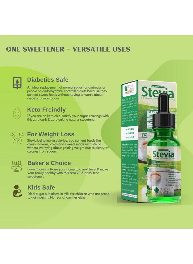 BLISS OF EARTH قطرات ستيڤيا السائلة من بليس أوف إيرث خالية من السكر صفر سعرات حرارية صديقة لمرضى السكري والحمية الكيتونية بديل السكر خالية من الجليسرين 99.8% REB زجاجة pack من 3x30 مل - Image 4