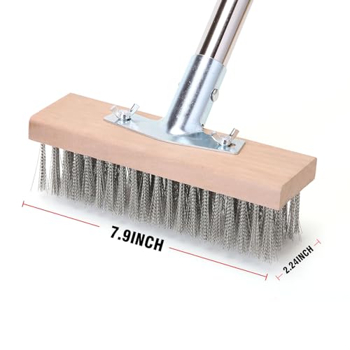 MAXMAN Stainless Steel Wire Scrub Brush with Long Handle, 63" Heavy Duty Large Wire Brush, Stiff Metal Bristle Floor Scrubber, Outdoor Patio Cleaning, Wire Broom for Deck, Concrete, Moss Removal - Image 4