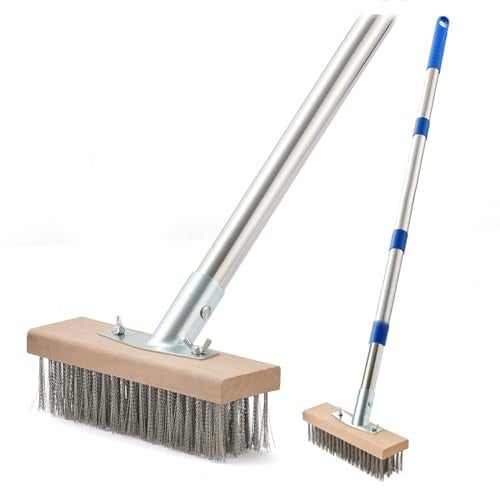 MAXMAN Stainless Steel Wire Scrub Brush with Long Handle, 63" Heavy Duty Large Wire Brush, Stiff Metal Bristle Floor Scrubber, Outdoor Patio Cleaning, Wire Broom for Deck, Concrete, Moss Removal - Image 1