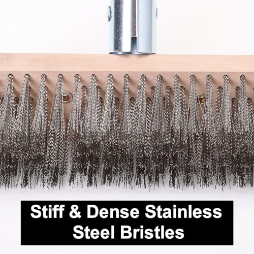 MAXMAN Stainless Steel Wire Scrub Brush with Long Handle, 63" Heavy Duty Large Wire Brush, Stiff Metal Bristle Floor Scrubber, Outdoor Patio Cleaning, Wire Broom for Deck, Concrete, Moss Removal - Image 5