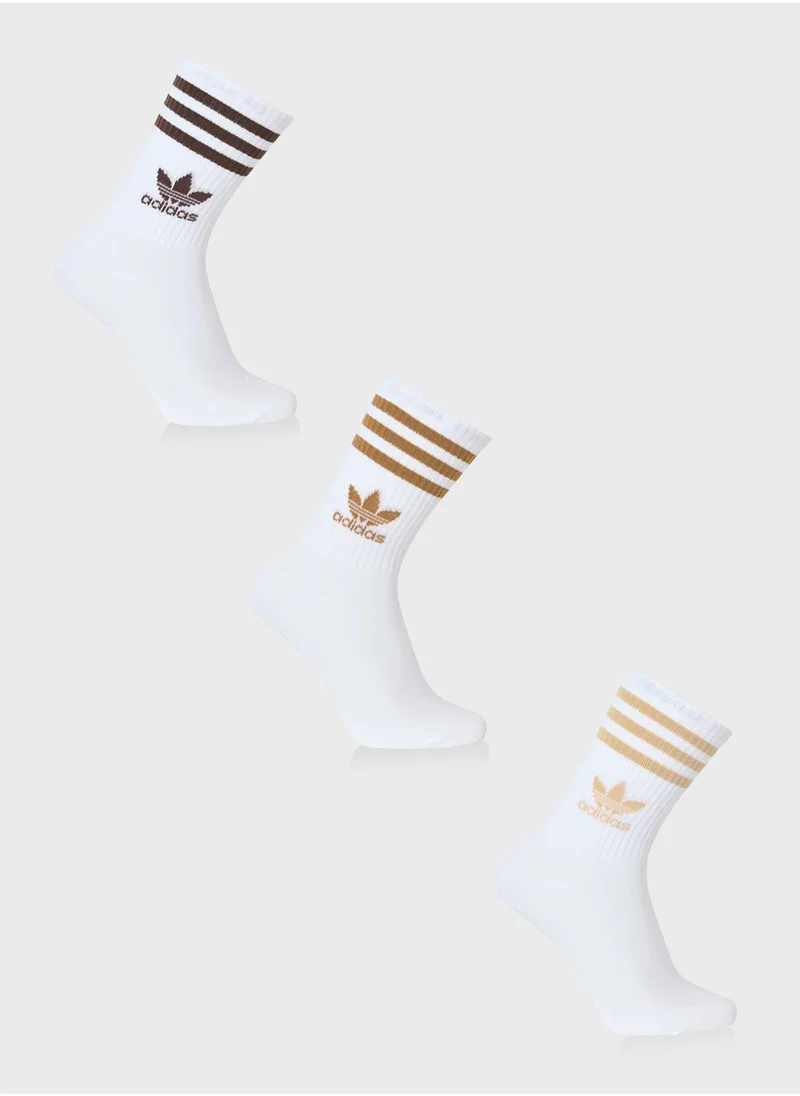 adidas Originals 3 Pack 3 Stripe Crew Socks
