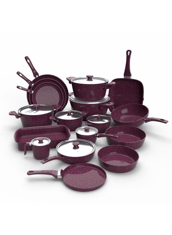 توب شيف جرانيت طقم 25 ق ( ح16-20-24-26-30 / م20-24-30 / لبانة 16 / جريل 28 / ووك 28 / ص26-30 / طاجن 30 / سوتيز 26 / كسرولة 18 / كريب 28 ) بورجاندي