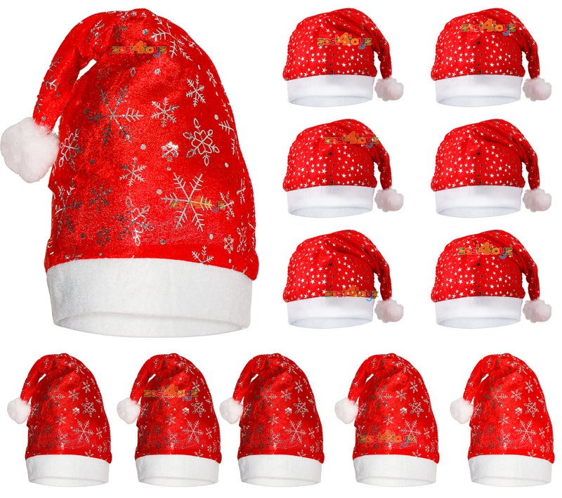 Zest 4 Toyz Christmas Accessories for Kids, Party, Decoration, Festival Fun, 12 X MAS Santa Cap - Image 1