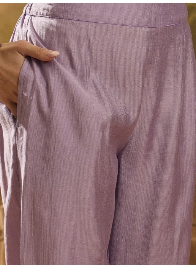 أيه كيه إس كرتا بلا أكمام باللون اللافندر مع شالار ووشاح أورجانزا مرصع بالترتر - Image 3