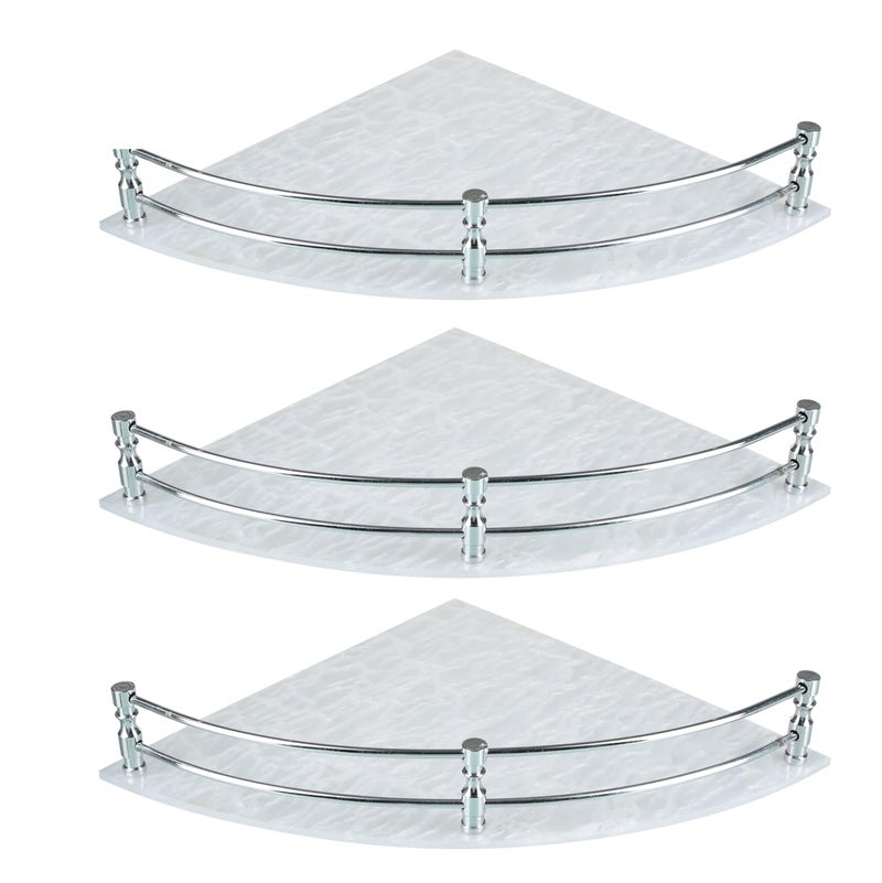 STIMULUS Acrylic Bathroom Corner Shelf Set of 3 | 8x8 Inch (20x20 cm) Wall Mounted Storage Rack | Transparent Multipurpose Corner Organizer Shelf - Image 1