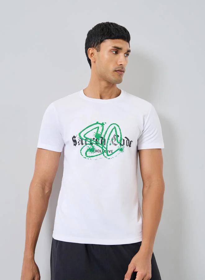 Styli Men White Graphic Print Crew Neck T-Shirt