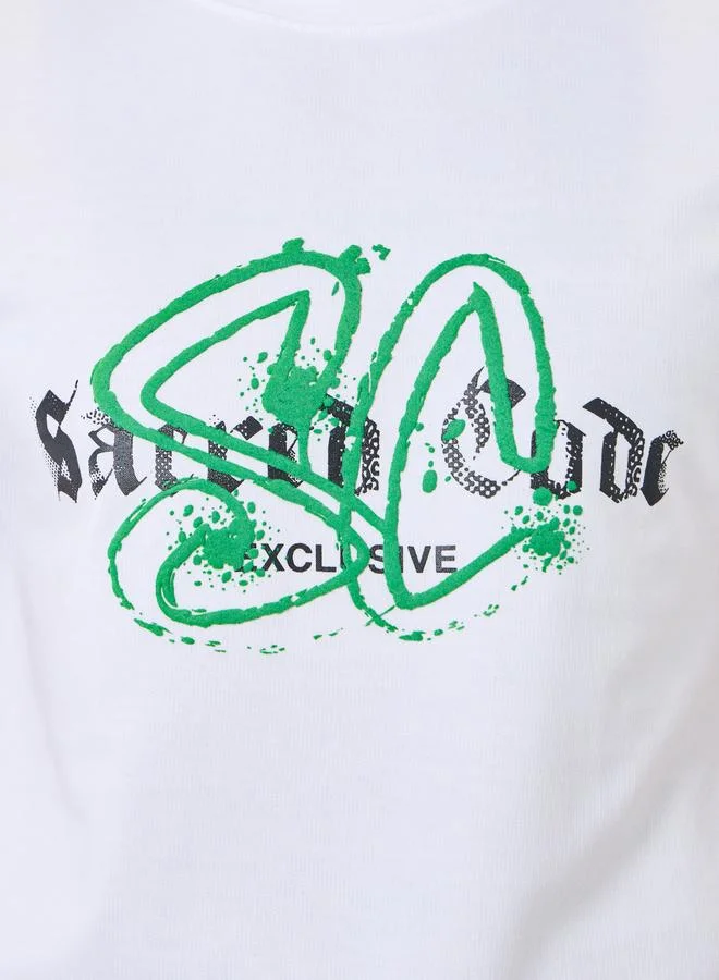 Styli Men White Graphic Print Crew Neck T-Shirt