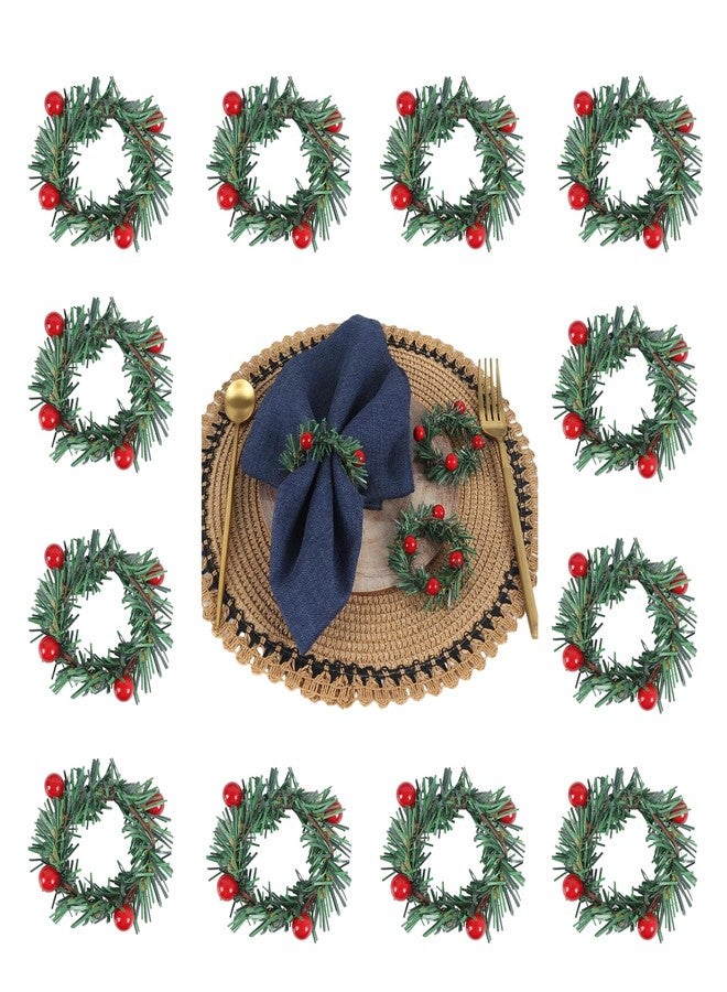 12-Pack Christmas Napkin Rings – Holly Berry & Pine Wreath Design for Holiday Table Decor, Ideal for Christmas, Thanksgiving, Weddings, and Parties