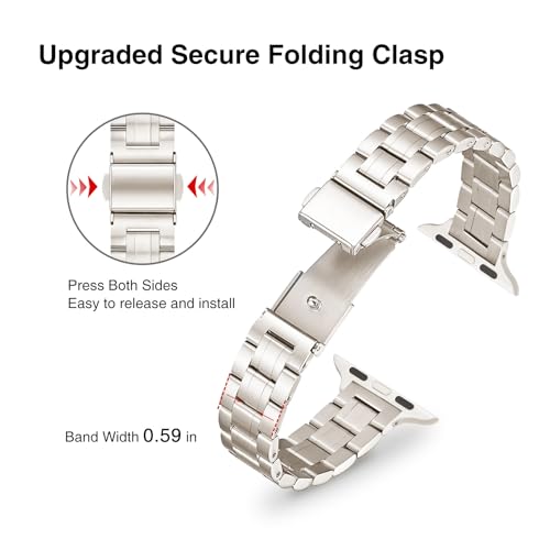 STIROLL Thin Replacement Band Compatible for Apple Watch 38mm 40mm 41mm 42mm(Series 11 10), Stainless Steel Metal Wristband Women Men for iWatch Ultra SE Series 9 8 7 6 5 4 3 2 1, Starlight - Image 3