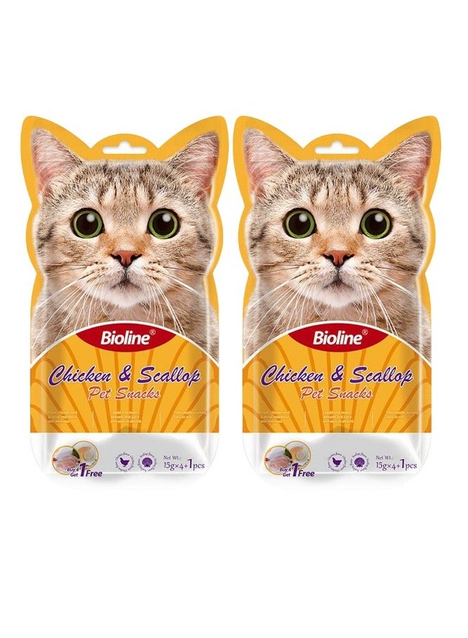 بايولاين مكافآت بيولاين للقطط - ٥ × ١٥ غ [نكهة - دجاج واسكالوب] (عبوة من قطعتين)