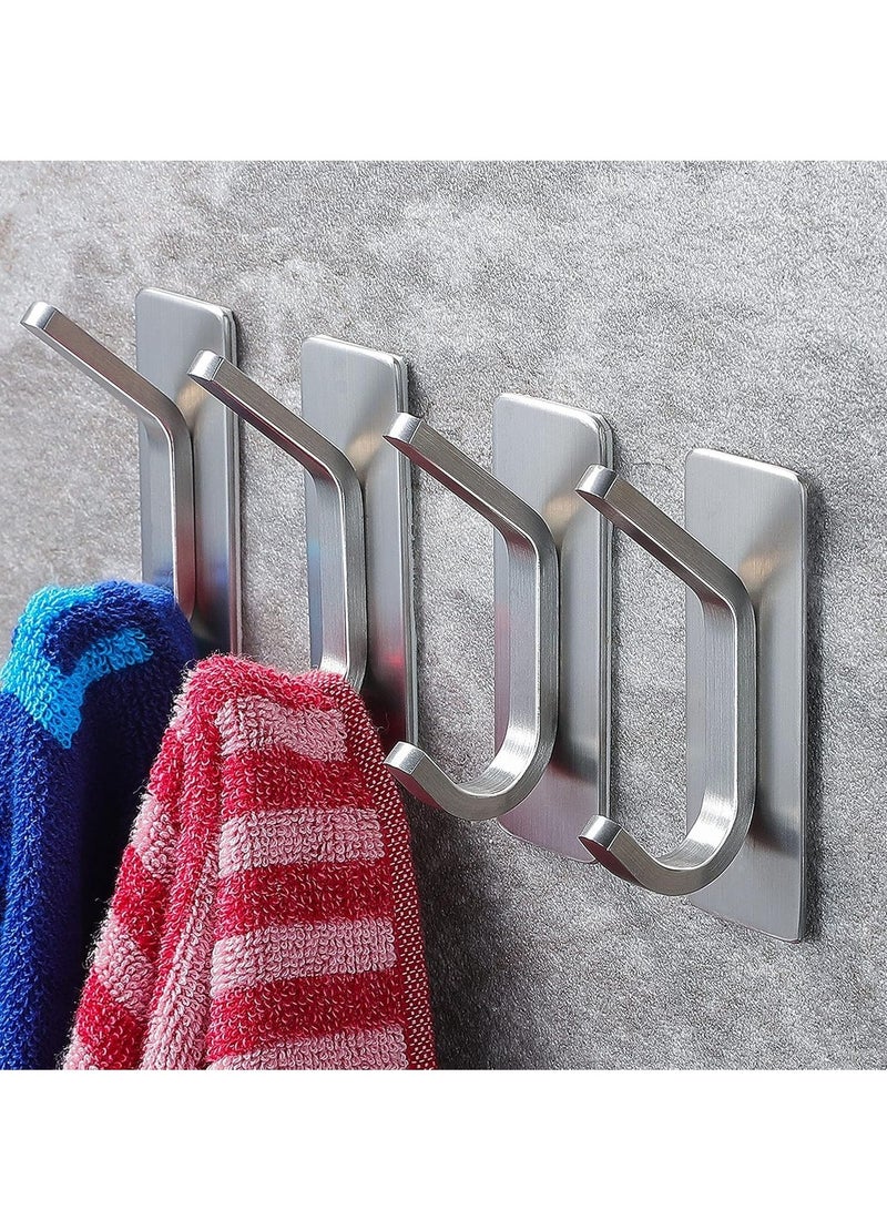 4 Pack Stainless Steel Adhesive Wall Hooks, Heavy Duty for Hanging Coats, Towels, Bags - Image 1