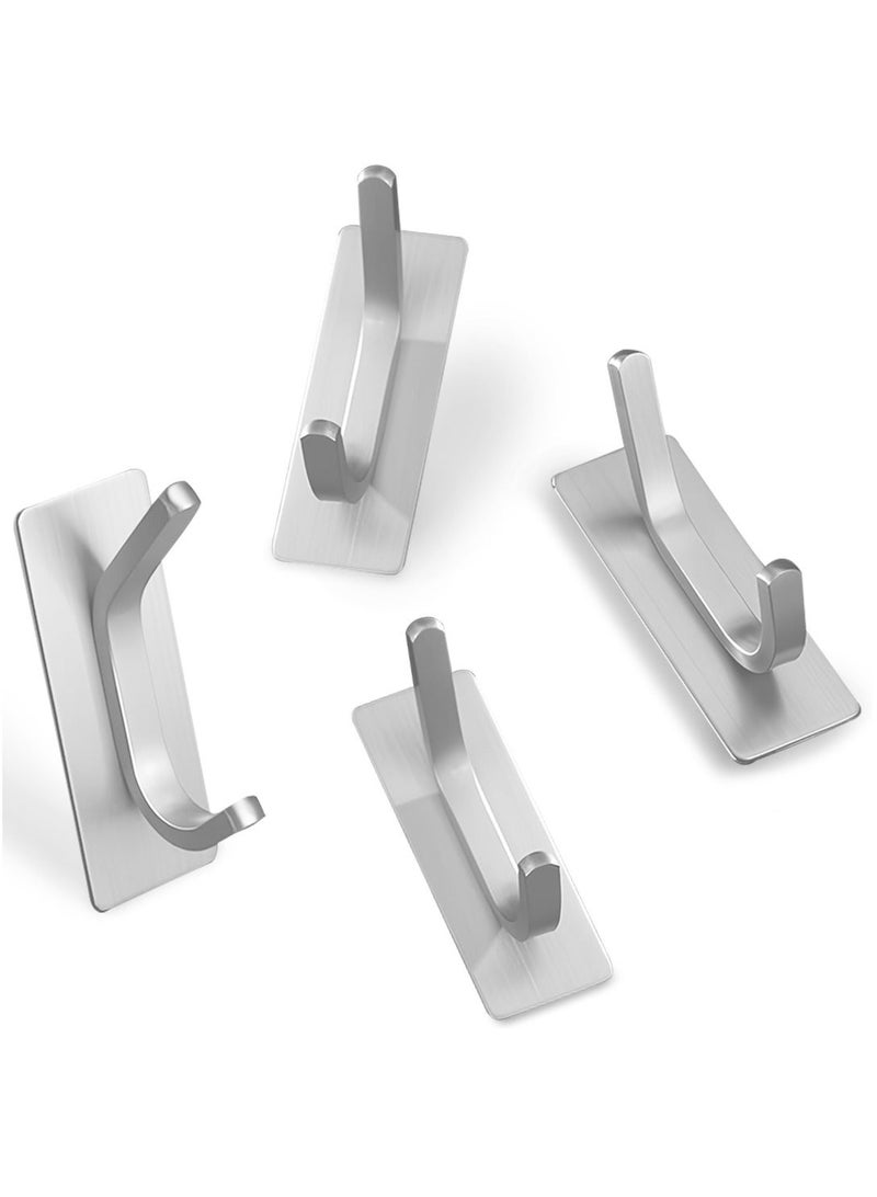 4 Pack Stainless Steel Adhesive Wall Hooks, Heavy Duty for Hanging Coats, Towels, Bags - Image 2