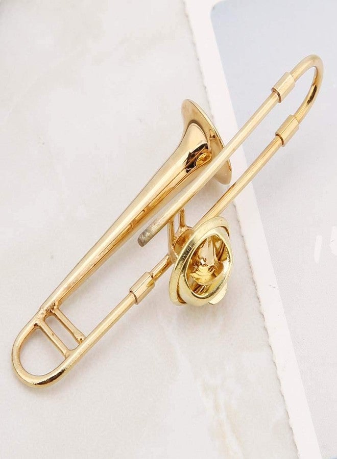 Simlug Pin Badges Brooches for Men Women, Mini Unique Gold Plating Musical Instrument Brooch Gift Decoration with Box(Trombone) - Image 2